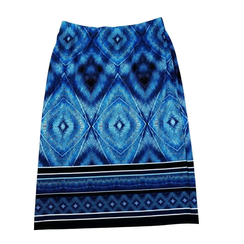 Chico's Skirt Women's 0 Small Blue Black Stretch Pull On Straight Geometric Cute